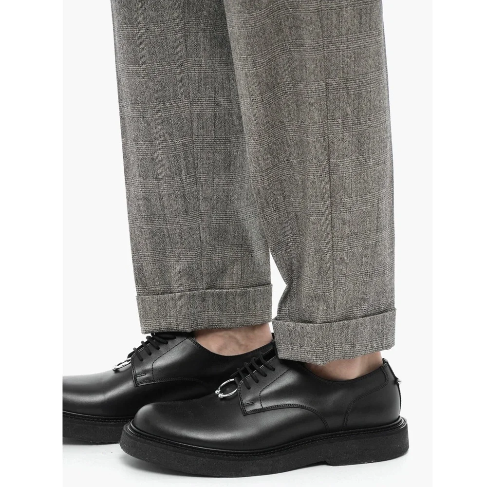 NWT NEIL BARRETT Virgin Wool Plaid Check Elastic Waist Cuffed Slim Trousers 32 - Picture 4 of 10